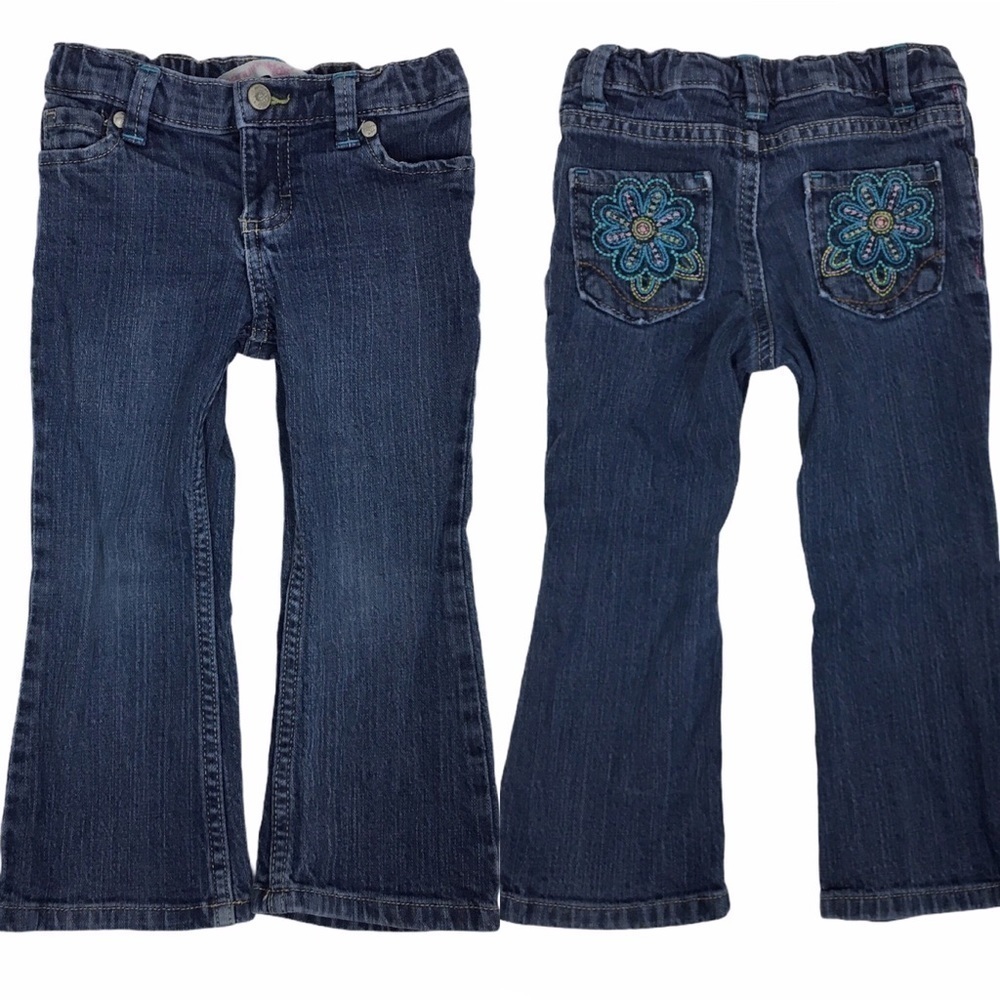 OSHKOSH Jeans Genuine Kids Embroidered Flowers Girly Cute Spring Denim Size 3T